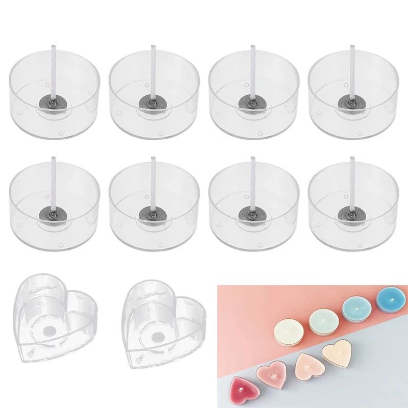 Круглые Пустые пластиковые свечи в форме сердца восковые банки с восковыми