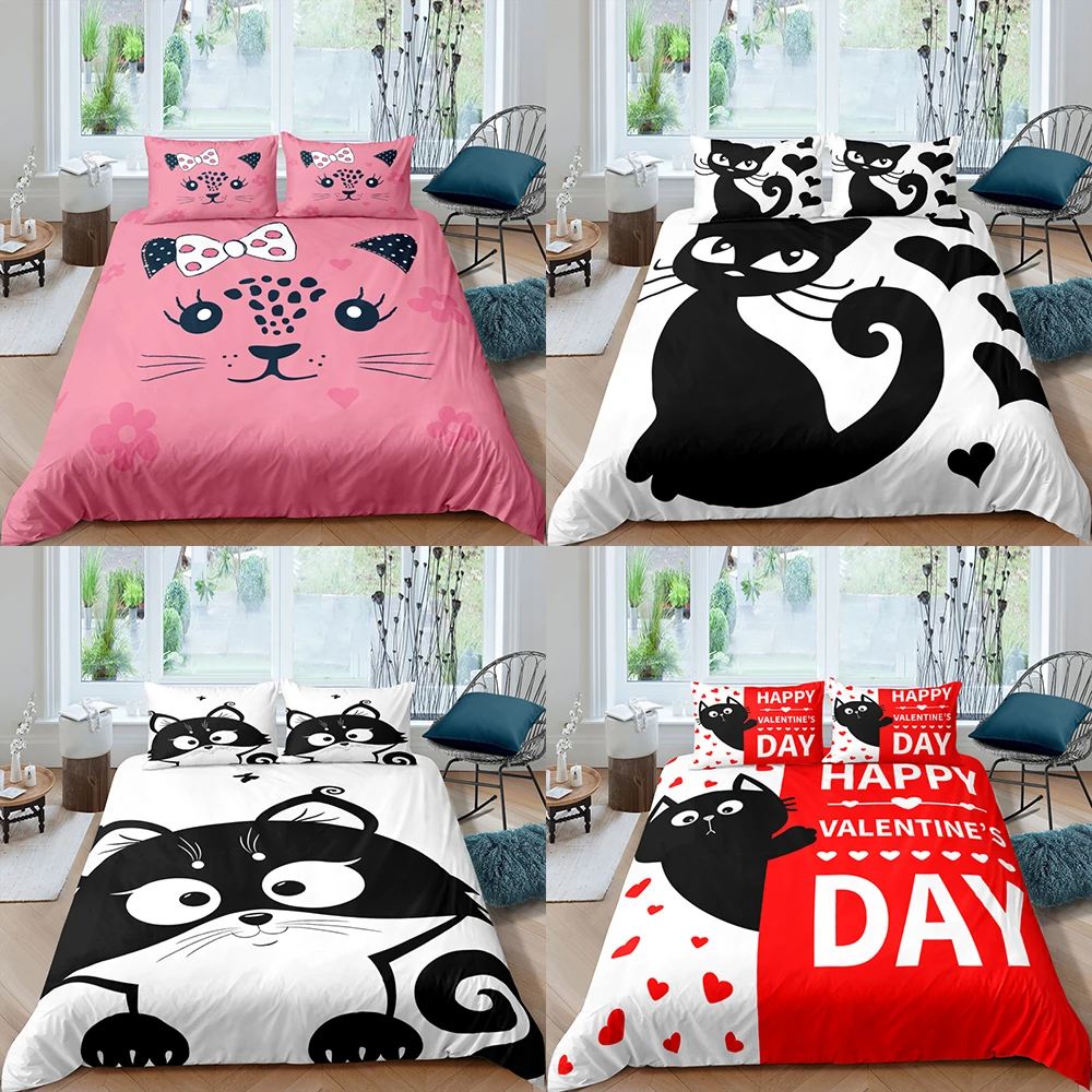 

Home Textiles Luxury 3D Cartoon Cat Duvet Cover Set Pillowcase Heart Bedding Set Queen and King Size Comforter Bedding Sets