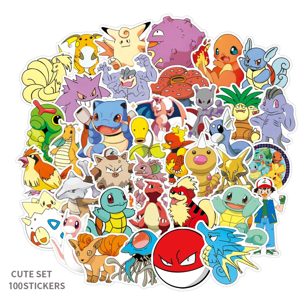 

100pcs/Set Pokemons Stickers For Luggage Skateboard Phone Laptop Moto Bicycle Wall Guitar DIY Kawaii Designer Waterproof Sticker