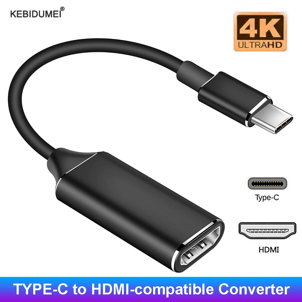 Type C to HDMI-compatible Cable USB C to HD-MI Converter HD 4K USB 3.1 HDTV Cable Adapter for MacBook Chromebook Samsung Xiaomi