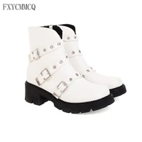 fxycmmcq 2021 autumn and winter new rivet square toe warm womens boots square toe flat heel l 19