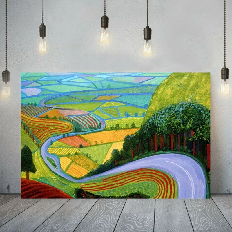 

Simple lines colorful rice field landscape oil painting modern creativity small fresh fashion mural single horizontal home decor