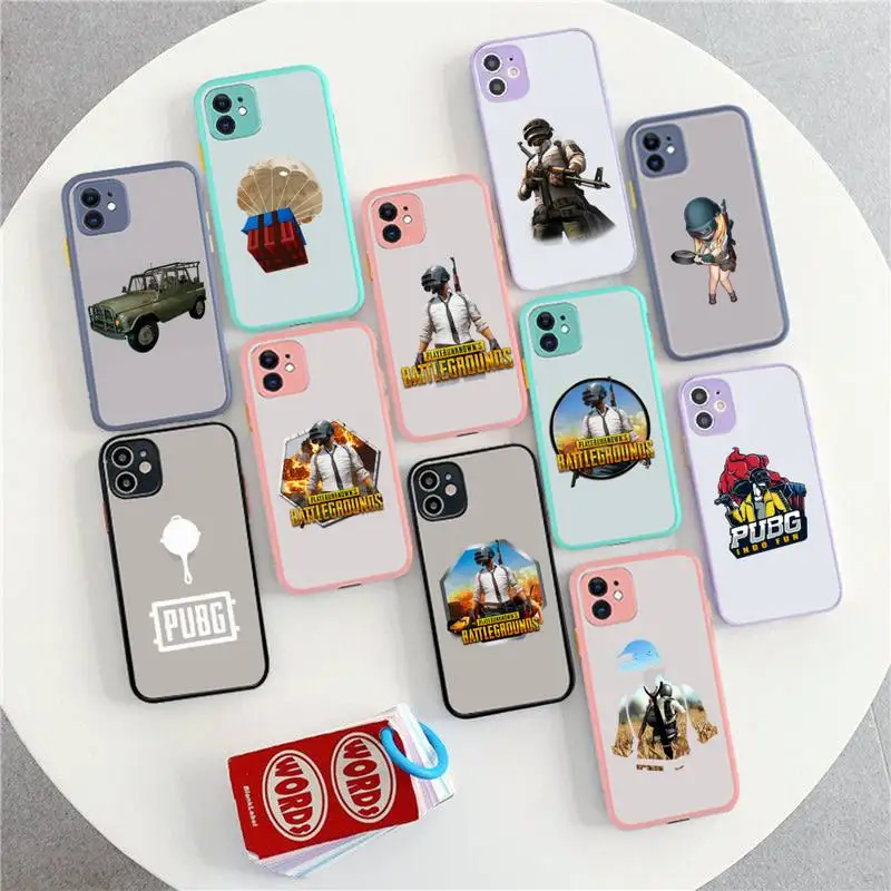 

YNDFCNB PUBG Phone Case for iPhone X XR XS 7 8 Plus 11 12 13 pro MAX 13mini Translucent Matte Shockproof Case