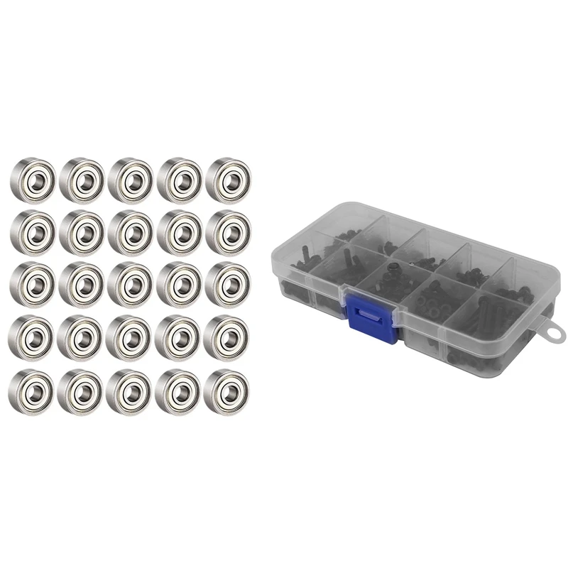 

280Pcs M3 Hex Bolt Screw Nut Metric Bolts And Nut Repair Tool With 25Pcs 608Zz Deep Groove Skateboard Ball Bearings
