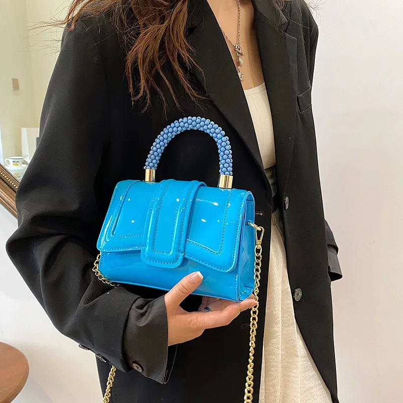 

Luxury Women Blue Purple Purses and Handbags Designer Multi-Pocket Chain Crossbody Bags Patent Leather Shoulder Bags Prom Clutch