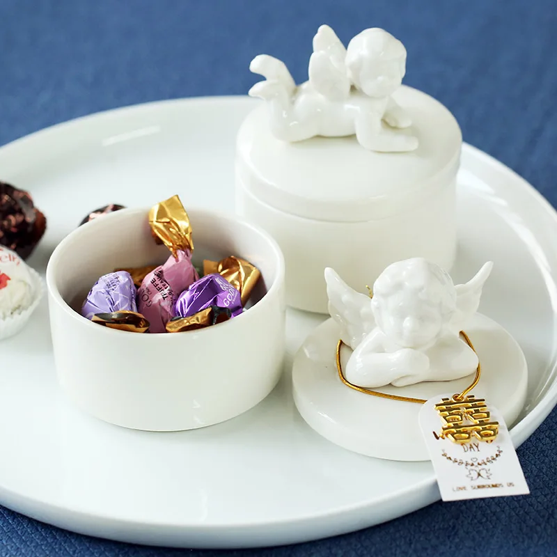 European Style Ceramic White Angel Candy Box Full Moon Wedding Gift Boutique