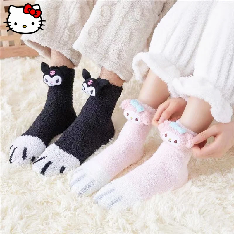 

Kawaii Sanrio HelloKitty Socks MyMelody Cinnamoroll Cartoon Student Children's Autumn and Winter Coral Velvet Long Warm Socks