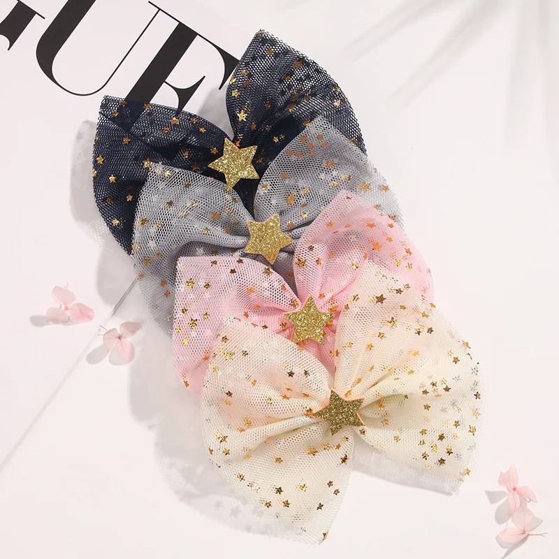 

Girls Hairpins Shiny Star Big Bowknot Gauze Mesh Hair Pins Barrettes Baby Child Clips Accessories Lovely