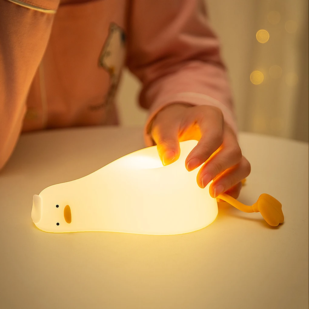 

Cartoon Duck Nightlight USB Rechargeable Led Night Light Soft Silicone Patting Switch Children Kid Bedroom Atmosphere Table Lamp