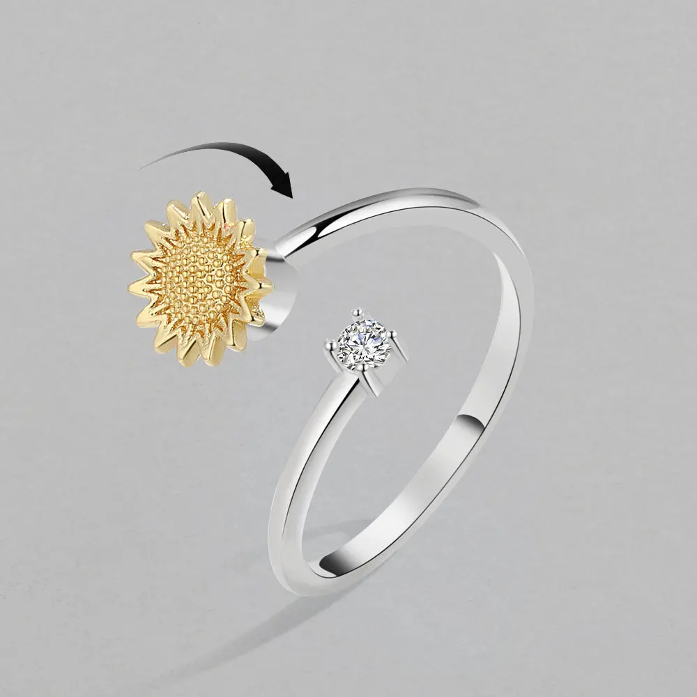 

Anxiety Anti Stress Spinner Ring For Women You Are My Sunshine Sunflower Adjustable Ring Rotating Freely Finger Birthday Jewelry