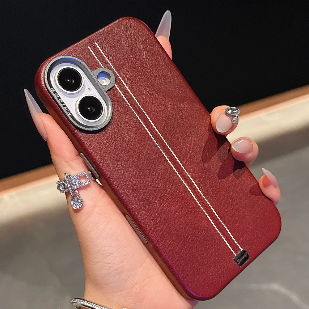 Фото Чехол для iPhone 16, 16 Pro Max, 15, 14 Pro, 13 из магнитной искусственной кожи PU с защитой для камеры, совместимый с MagSafe, для беспроводной зарядки, жесткий, бронированный, из PU-кожи №1