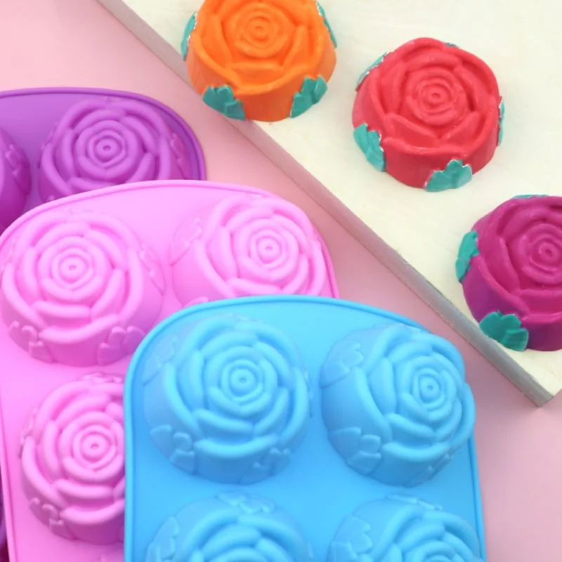 

6 Hole 7cm Large Rose Flower Soap Mold Silicone Mold For Handmade Soap Making Ice Cube Chocolate Cake Bank Mold Silicone