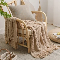 hollow plaid throw blanket for sofa cover towel knitted blanket with tassels tablecloth tapestry home bed decoration drop ship
