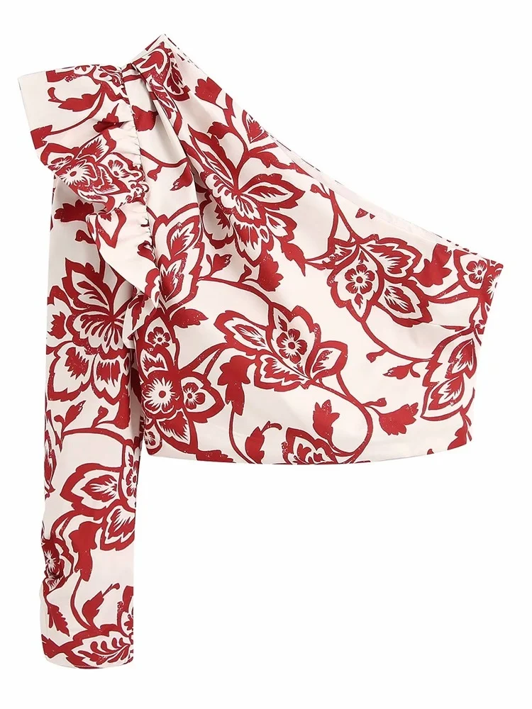 Новинка лета 2020 Женская французская Асимметричная рубашка из поплина с принтом