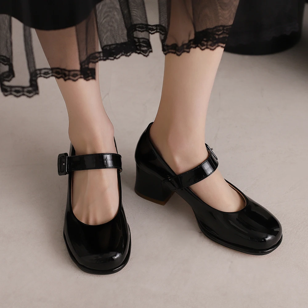 Spring High Heels Women Shoes 2023 New Thick Mary Janes Lolita Pumps Fashion Ladies PU Leather Sandals Casual Black Zapatillas