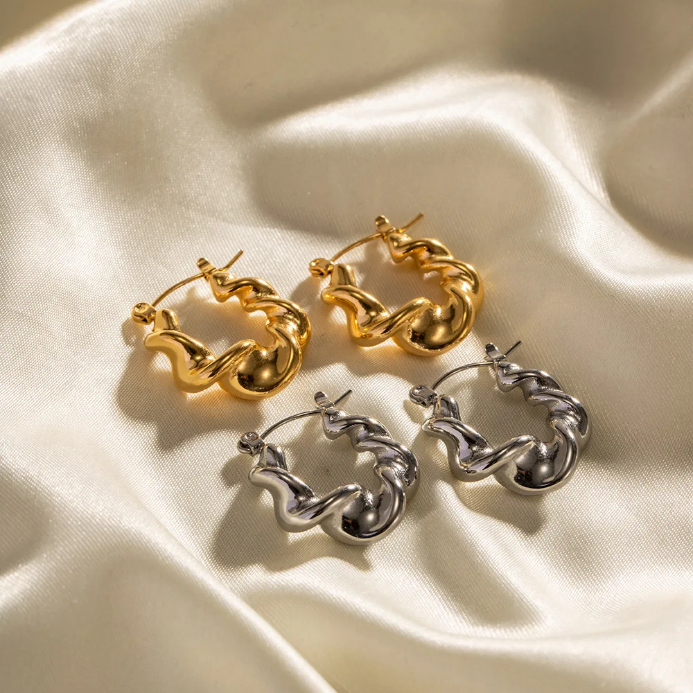 Stainless Steel PVD 18K Gold Plated Tarnish Waterproof Twist Hoop Earrings For Woman Jewelry Wholesale INS Trendy