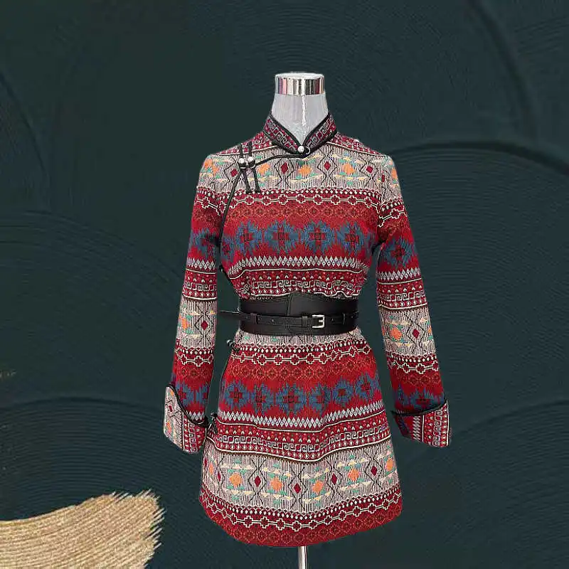 Осень 2024 новое монгольское платье-халат женская юбка в этническом стиле с