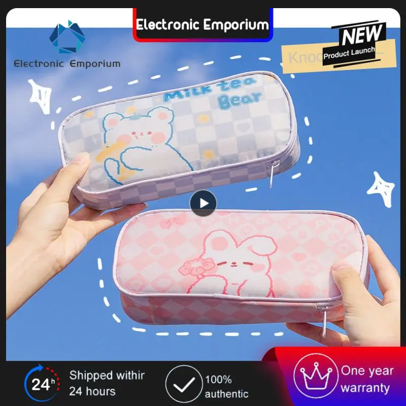 

Polyester Pencil Bag Opening Design Wear-resistant Checkerboard Pen Case Pen Bag Cute Stationery Bag High Quality Zipper