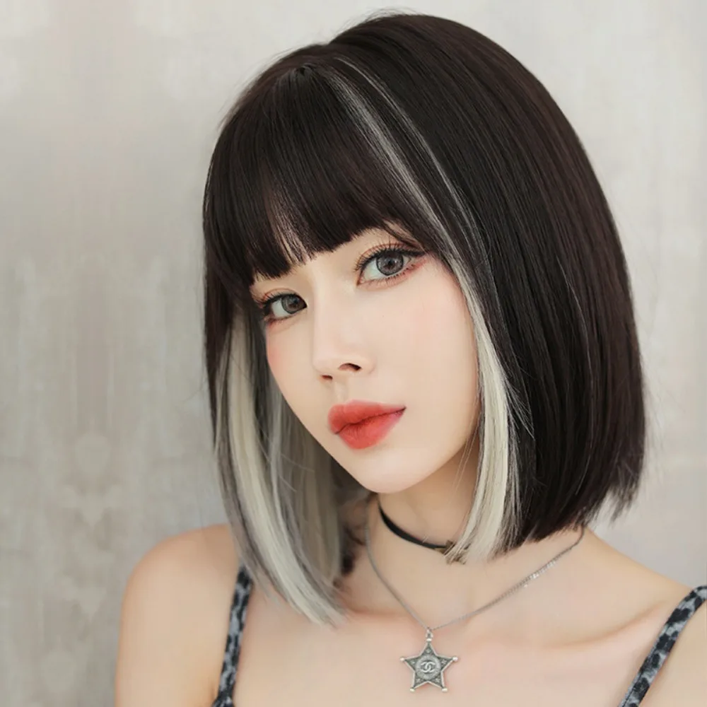 

Tools Highlight Seamless Heat Resistant Fiber Short Ombre Wigs Cosplay Lolita Wig Straight Bob Wigs Hanging Ear-dye Wig