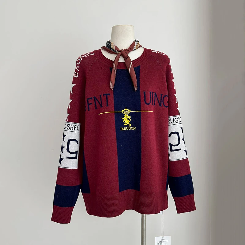 LUZHEN Роскошный элегантный вязаный пуловер с круглым вырезом женский модный