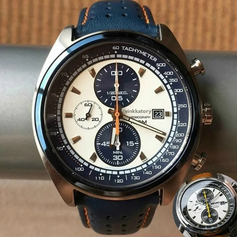 

Рождественский подарок браслет ювелирные изделия высокого качества Seiko SNDF87P1 панда хронограф кожаный ремешок Кварцевые умные часы для мужч...