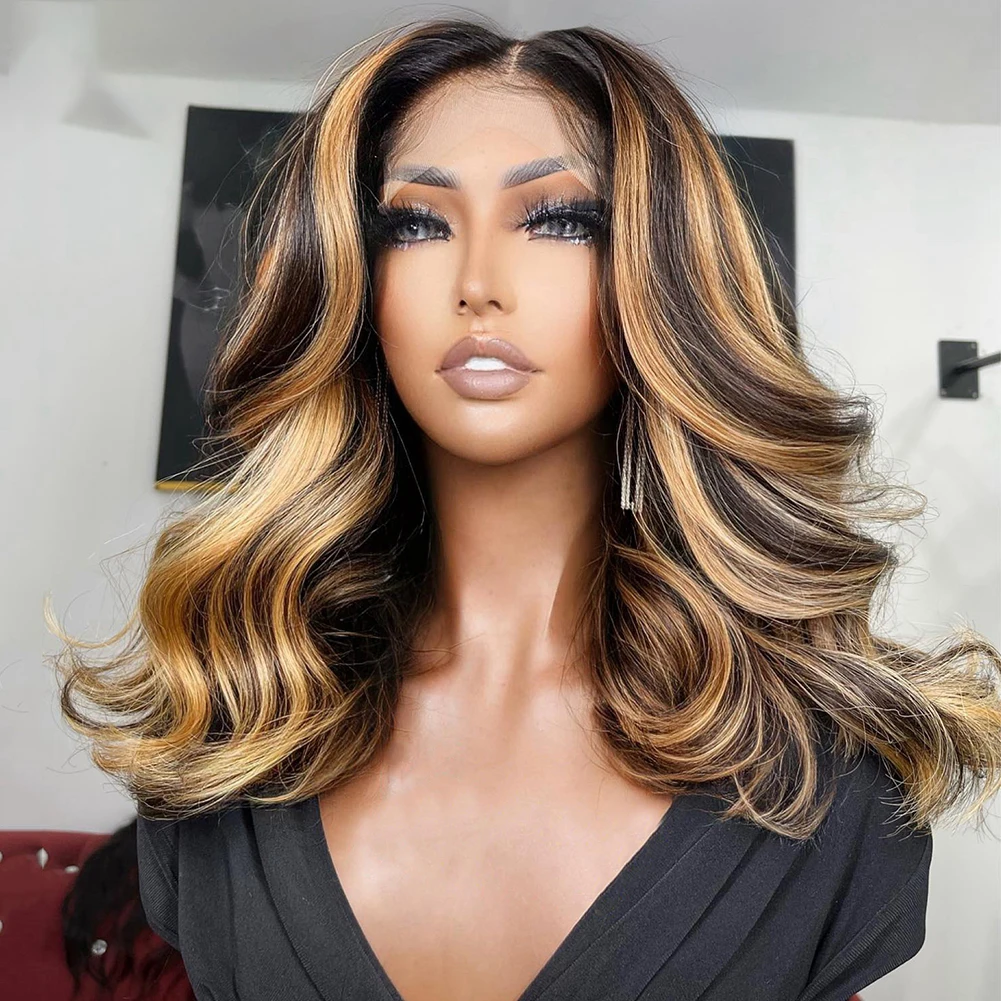 

14 inch Short Bob Highlight Ombre Blonde Wave European Human Hair Jewish13x4 Lace Front Wigs For Women Soft Glueless Baby Hair