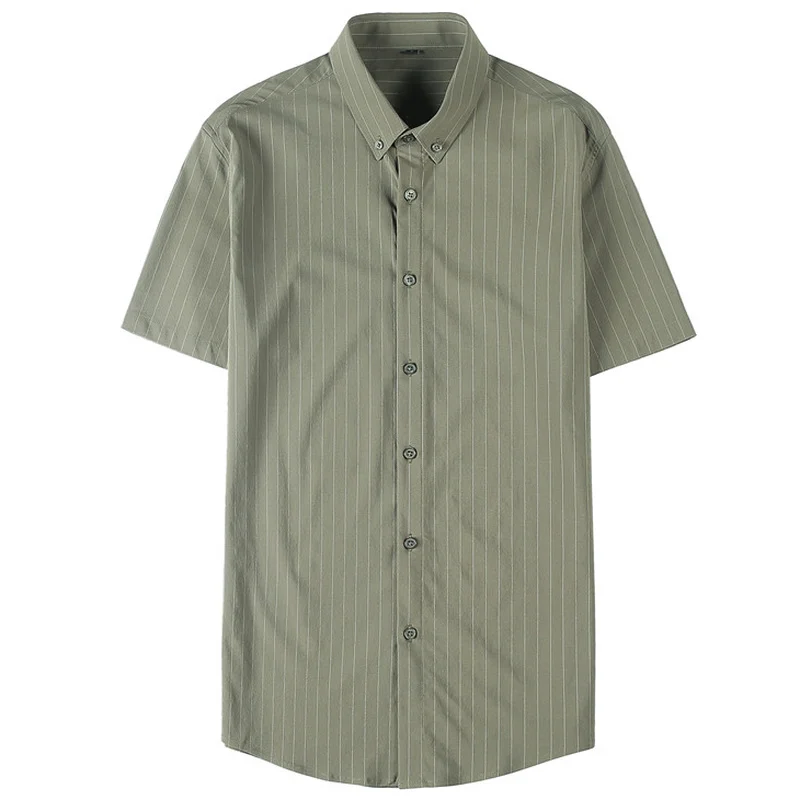 Classic Striped Shirts for Men Summer Short Sleeve Slim Casual Shirt Elasticity Business Social Formal Dress Shirts Man Clothing