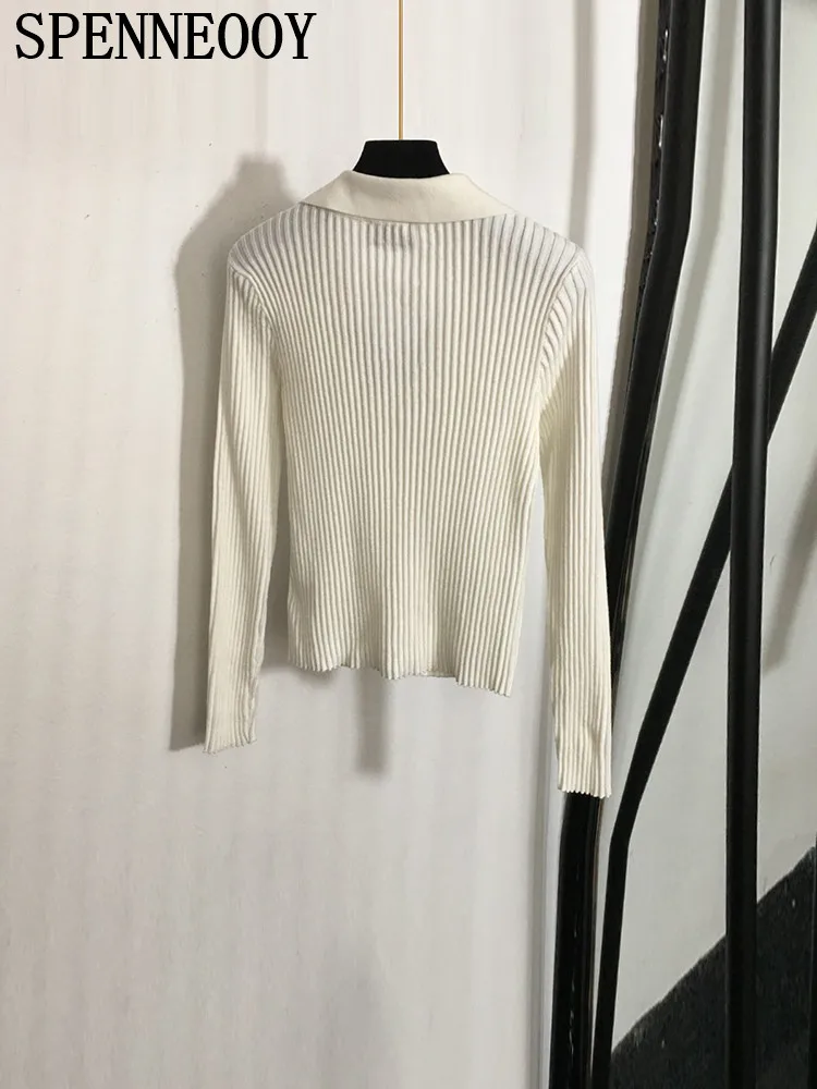 Женский Повседневный вязаный кардиган SPENNEOOY подиумный белый свитер с отложным