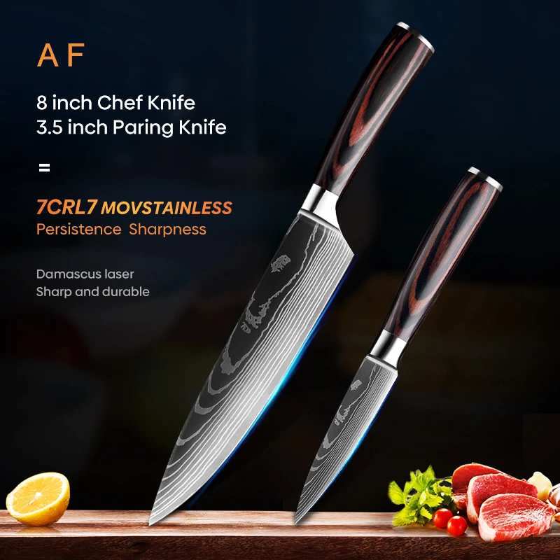 

Kitchen knife Chef Knives Japanese Cleaver 7CR17 440C High Carbon Stainless Steel Damascus Sanding Laser Cooking Knife Set