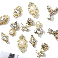 10pcs gold rose alloy rhinestone nail charms valentines day limited decor luxury pearl diamond design 3d nail art accessori
