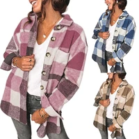 womens plaid splicing coat new clothing autumn winter long sleeve lapel single breasted shirt female loose casual fashion tops
