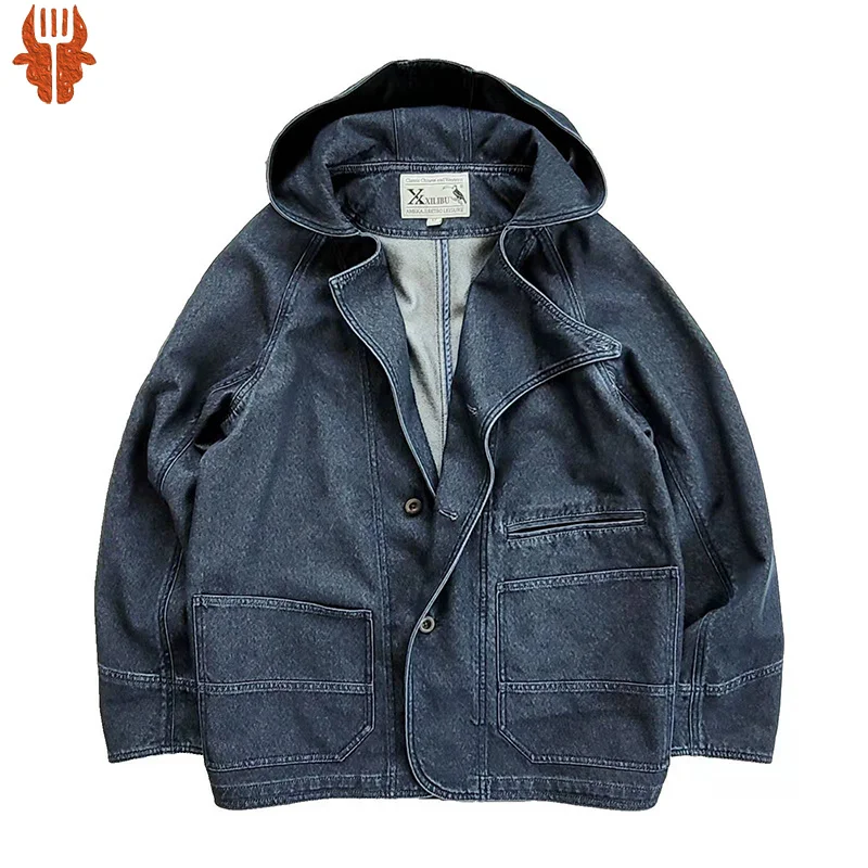 

Men's Hooded Jacket Loose Fit Japan Safari Style Vintage Designer Clothes Spring Autumn