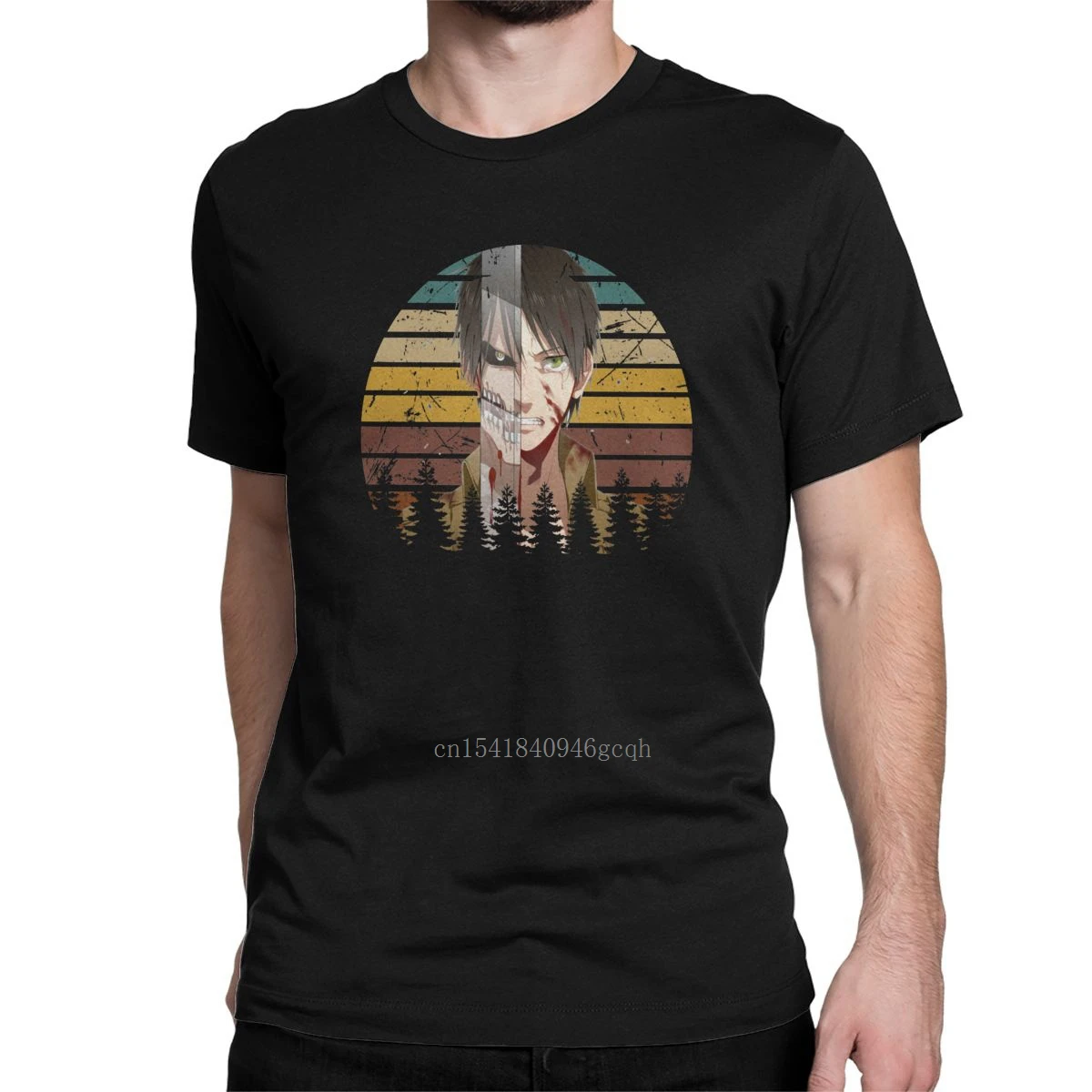 

Vintage Attack On Titan Men T Shirts Anime Vintage Tees Short Sleeve Crewneck T-Shirt Cotton Printed Clothes