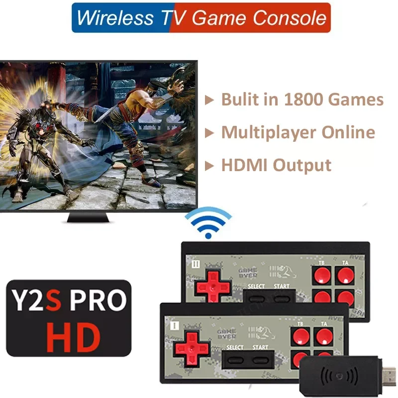 

USB Wireless Portable Handheld Video Game Console Build In 1800 Retro Classic 8 Bit Game Dual Gamepad HDMI AV Output