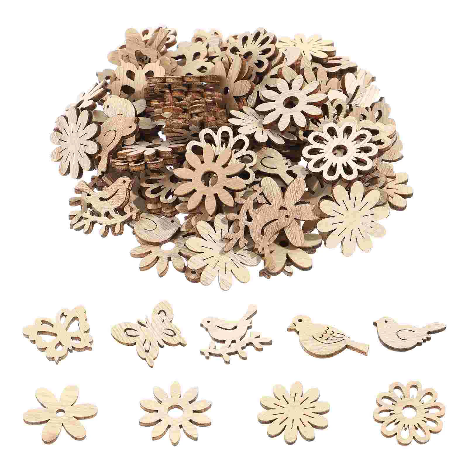 

100 Pcs Wooden Decoration Spring Fling Decorations Slices Ornaments Chips Unfinished Blank Child Cutouts Crafts