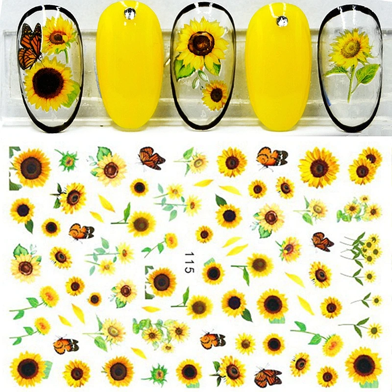 

Adhesive Geometric Nails Stickers Sunflower Summer Manicure Decals Nail Art Decoration Sticker Nail Supplies For Professionals