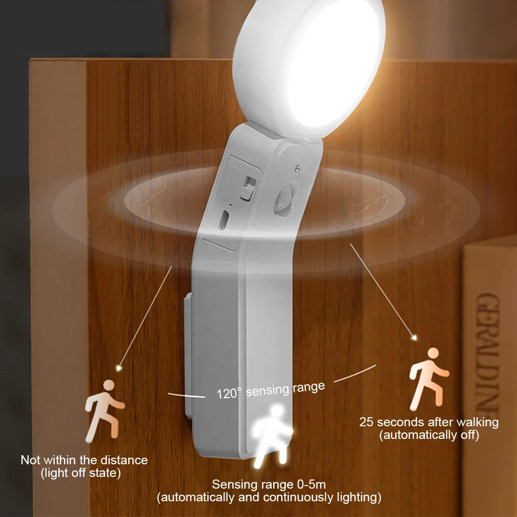 

LED Sensor Light Smart Rechargeable Wall Lamp Portable Nightlight Decor Room Bedroom Bathroom Corridor White Light