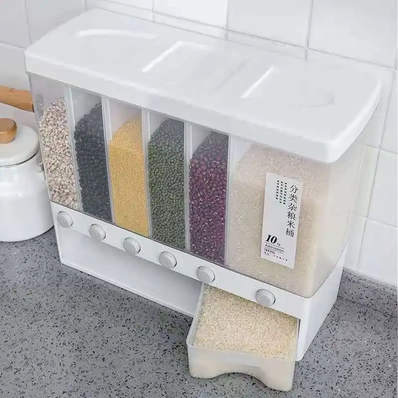 

Wall Mounted Rice Separate Bucket Grain Sealed Container Dry Food Dispenser Grain Storage Jar Kitchen Organizer Container Box