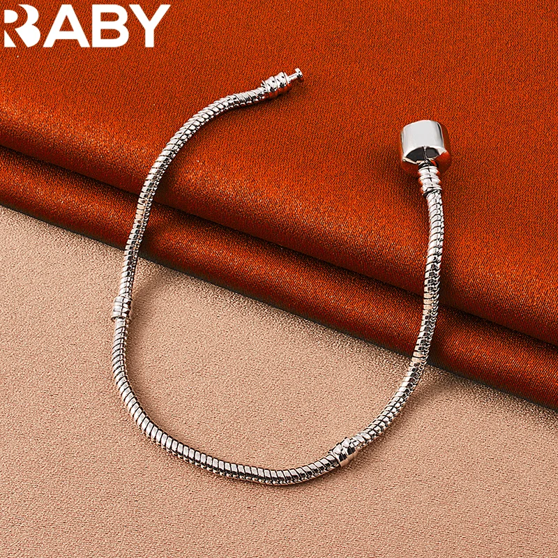 

URBABY 925 Sterling Silver Snake Chain Bracelet For Women Fashion Charms Wedding Party Jewelry Accessories Lovers Holiday Gifts