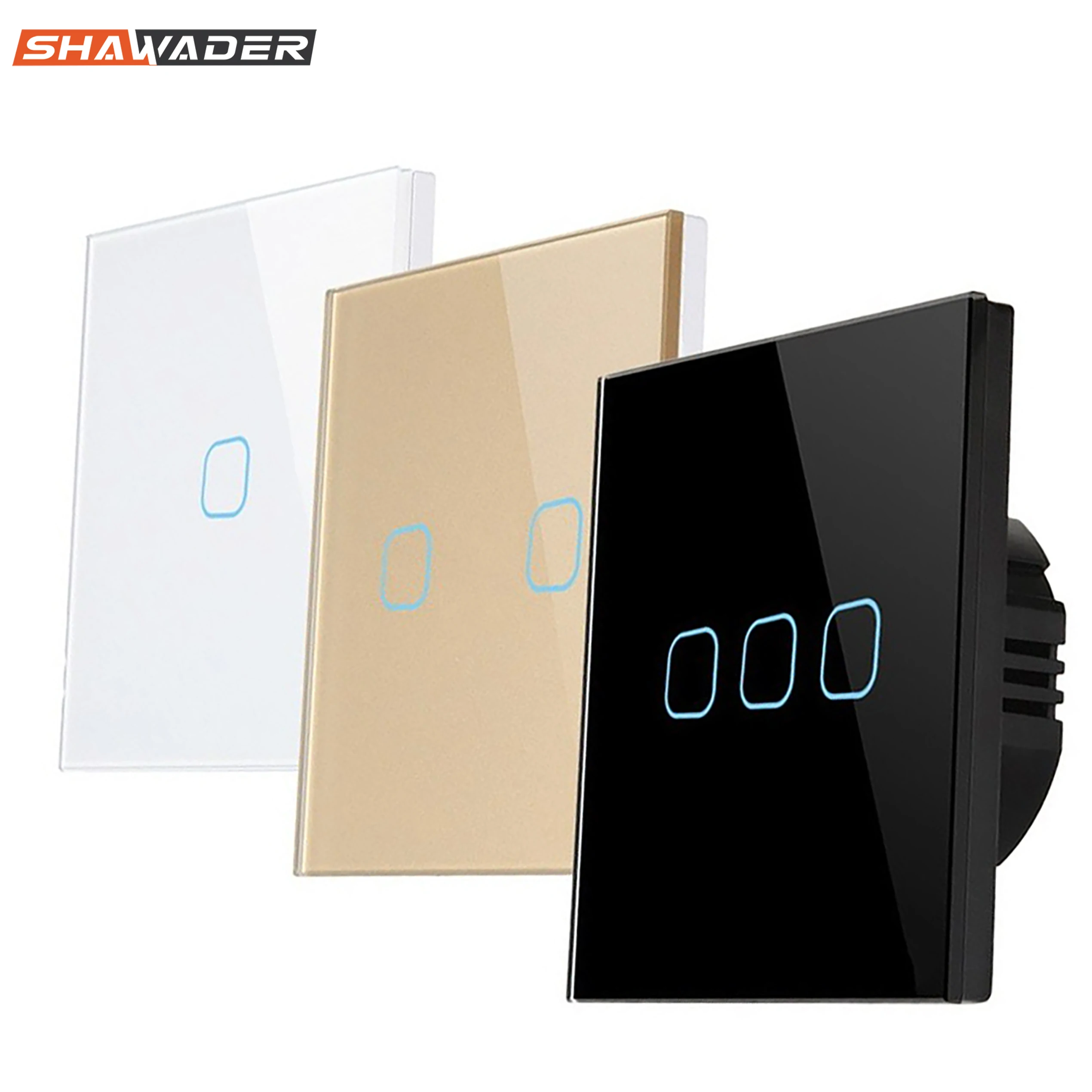 Европейский настенный выключатель света, панель из хрустального стекла, сенсорный экран, AC 90-250 В, 1/2/3 комплект, белый, черный, золотой, квадратные прерыватели для дома и офиса