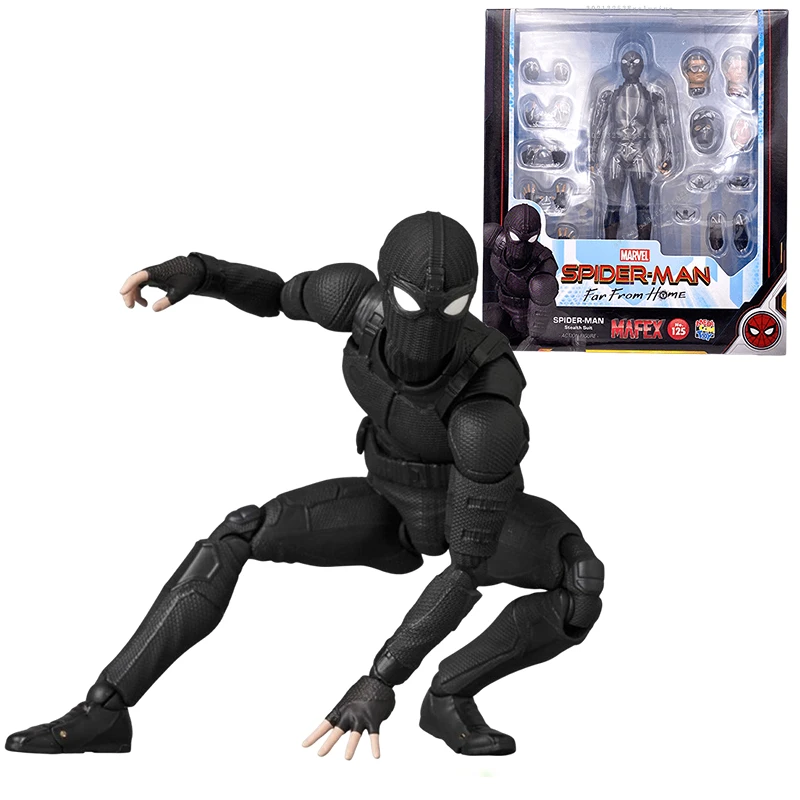 

In Stock Original MAFEX 125Spider-Man Stealthy War Suit Can Move Doll Animation Surrounding Toys Birthday Gifts Collection Model