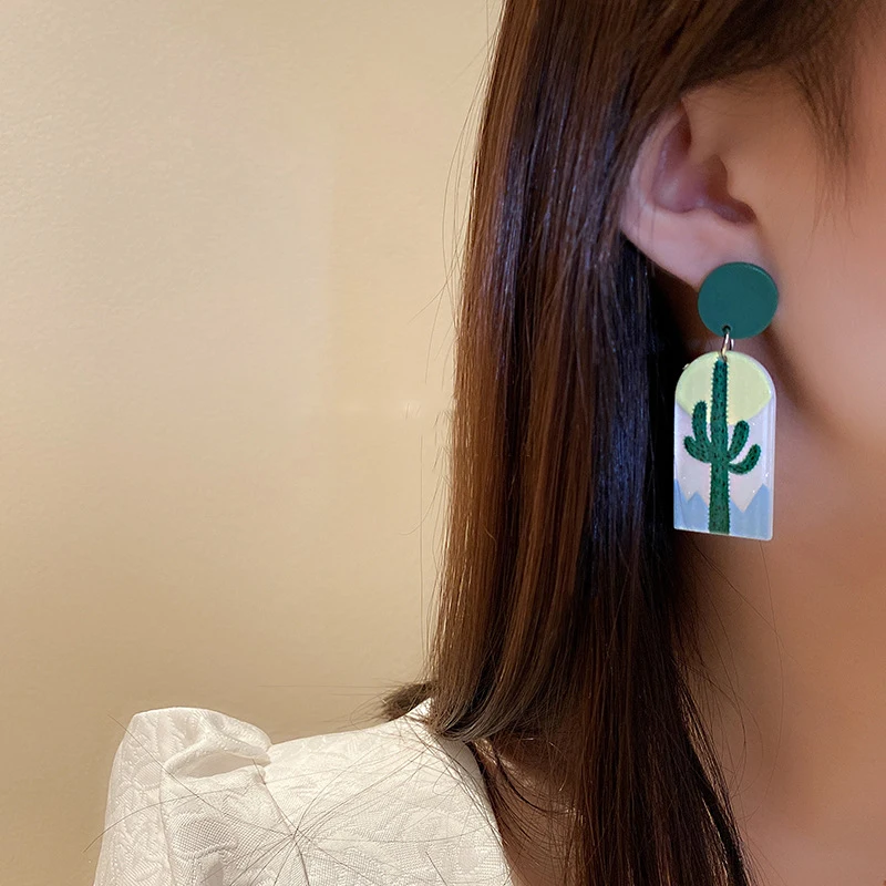 

Geometric Green Acrylic Earrings For Girls Women Red Blue Round Flower Cactus Statement Earrings With Motifs Jewelry 2022 Trend