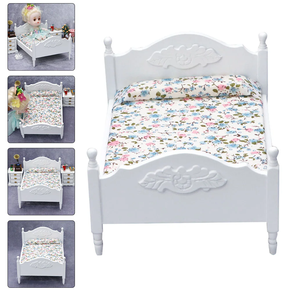 

Mini Double Bed Furniture Miniature Scene Accessory Baby Items Fabric Ornament Micro Girls Toys
