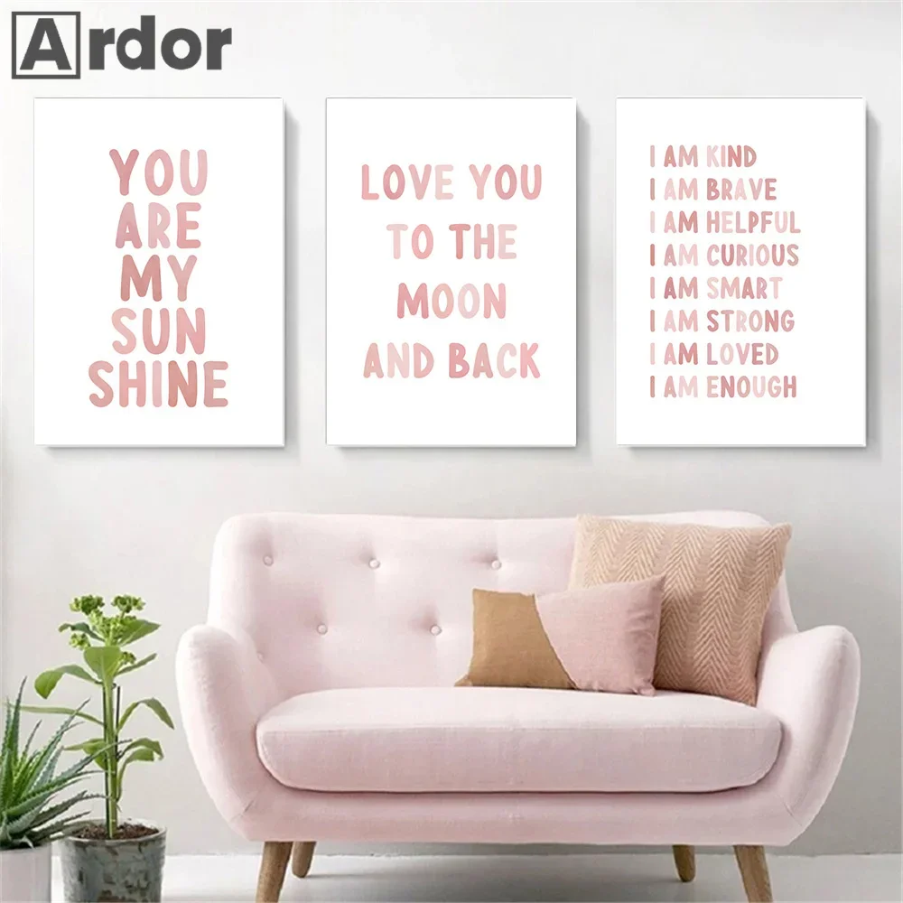 Розовый Радужный Плакат Девушка Солнце Луна Облако Любимое Солнечное Принт