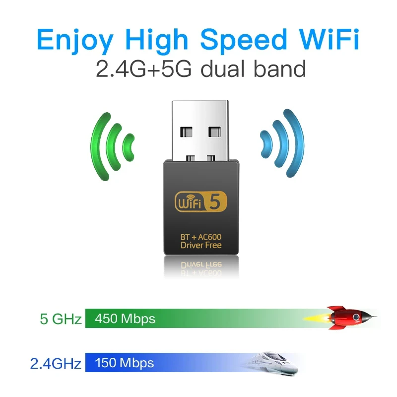 2 in 1 Wireless Network Card 2.4/ 5G 600Mbps Bluetooth WiFi Adapter USB Receiver Transmitter Dual Band for Windows laptop |