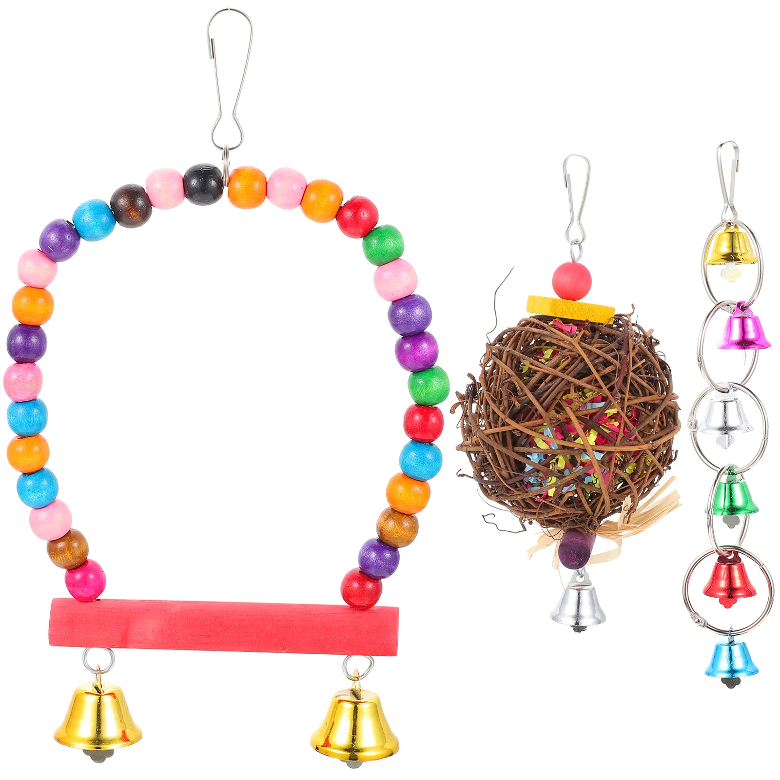 

Bird Parrot Hanging Parakeetbell Wooden Cockatiel Hammock Set Chew Delicate Resistant Wear Chewing Biting Funny Chickencoop Pet
