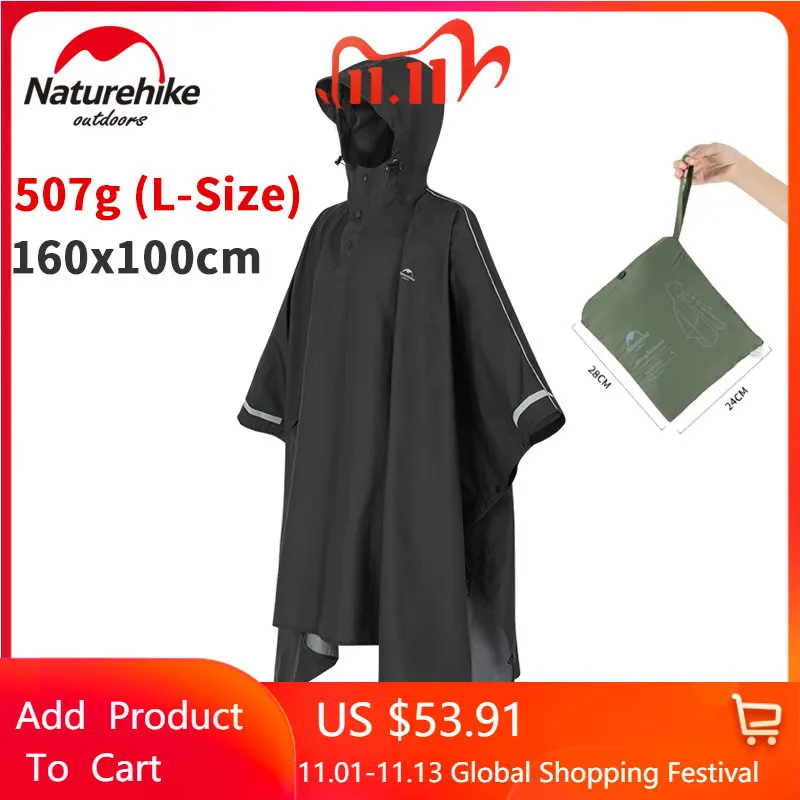 

Naturehike Upgrade 2022 Outdoor Long Style Raincoat 3 In 1 Multifunctional Rain Poncho Windproof Breathable Portable 507g Hiking
