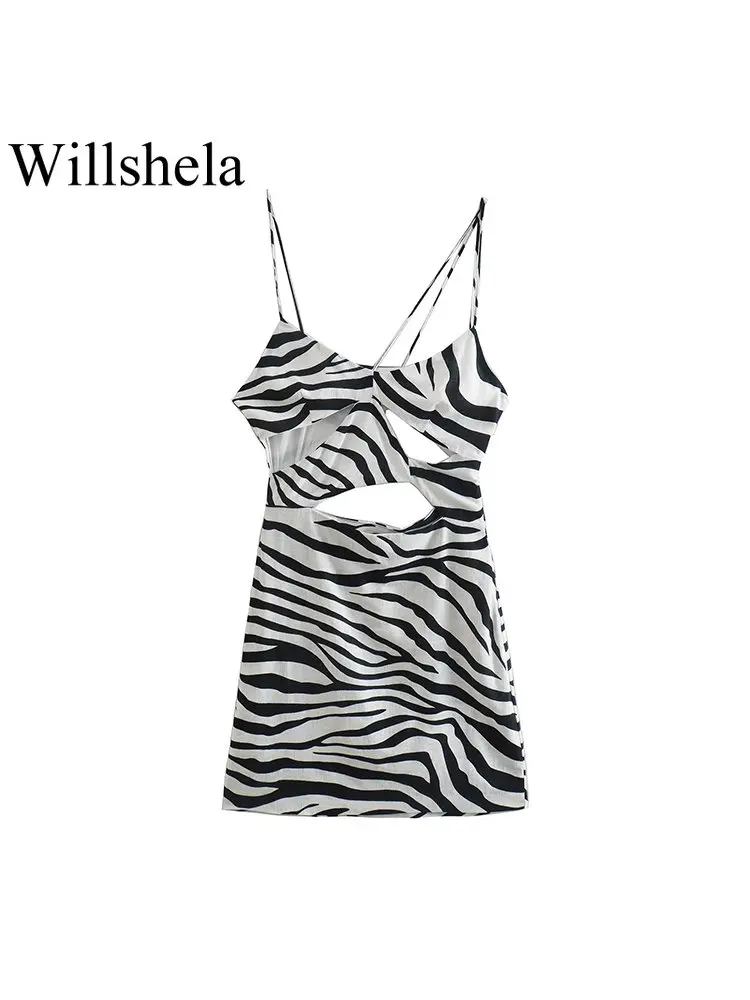 

Willshela женское модное леопардовое мини-платье с вырезами, винтажное платье на молнии сбоку, тонкие бретельки с v-образным вырезом, женские шикарные платья для девушек