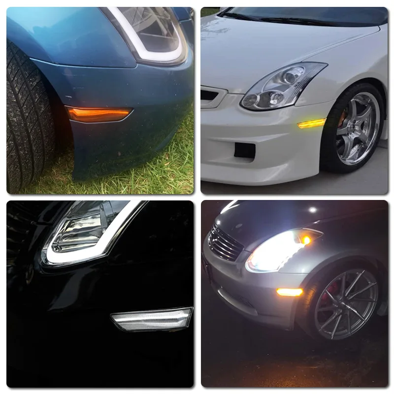 Фото Для Infiniti V35 G35 Nissan Skyline 350GT Coupe прозрачные и дымчатые линзы светодиодный боковая лампа Янтарный сигнал поворота Белый DRL светильник №5
