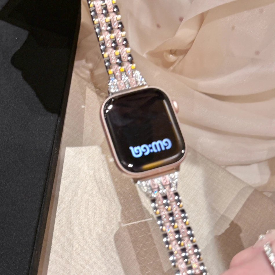 Фото Блестящий позолоченный металлический ремешок для Apple Watch 11 10 9 8 7 6 5 SE 4 Ultra 3 2, женский браслет для Iwatch 38 40 41 42 44 45 46 49 мм №3